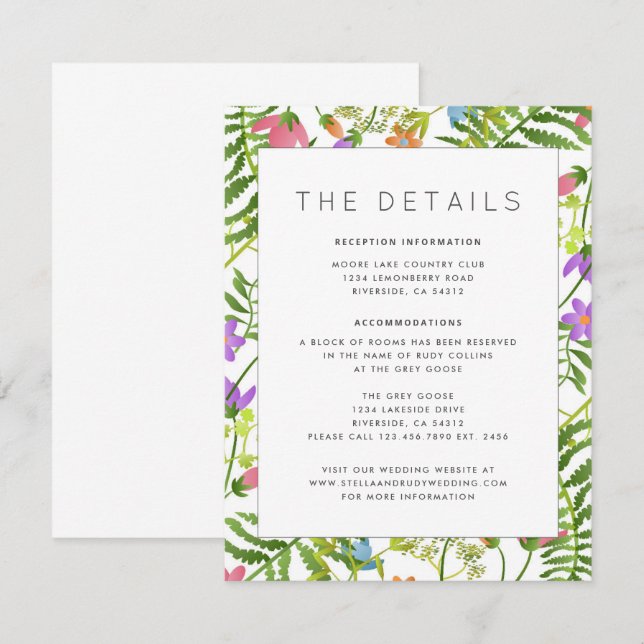Wildflowers Country Botanical Wedding Details Enclosure Card (Front/Back)