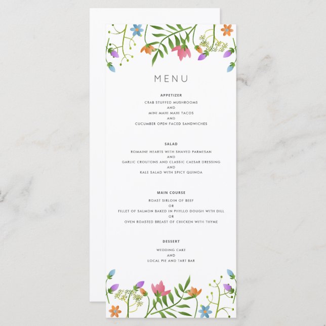 Wildflowers Country Botanical Wedding Menu (Front/Back)