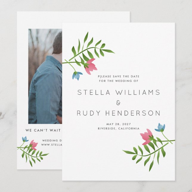 Wildflowers Country Botanical Wedding Photo Save The Date (Front/Back)