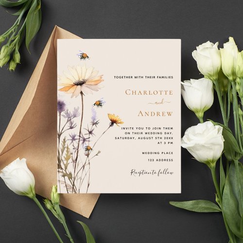 Wildflowers country budget wedding invitation