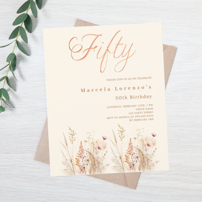 Wildflowers cream beige budget 50th birthday (Creator Uploaded)