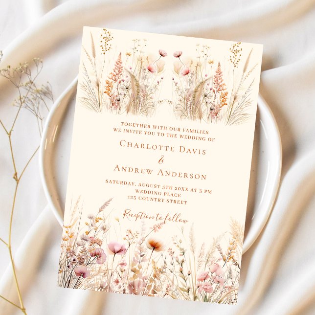 Wildflowers cream boho luxury wedding invitation (Creator Uploaded)