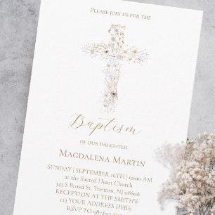 wildflowers cross   Baptism Invitation
