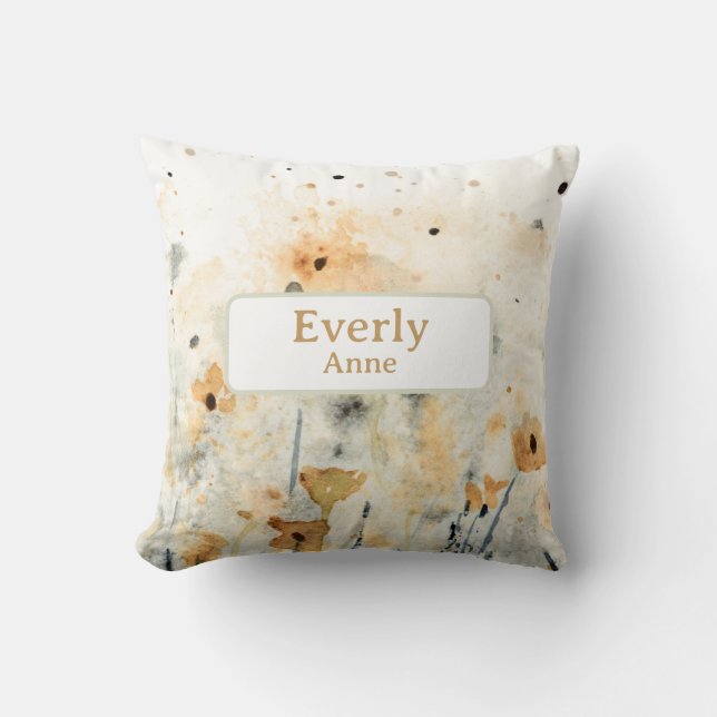 Wildflowers Custom Name Nursery Decor Floral Throw Pillow (Front)