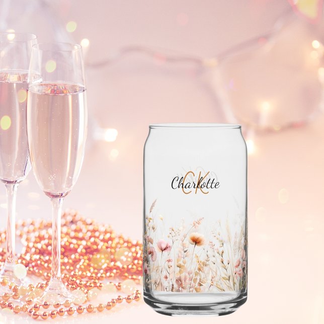 Wildflowers custom name script monogram initials can glass (Creator Uploaded)