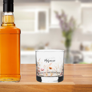 Wildflowers custom name script whiskey glass