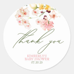 Wildflowers Cute Baby Girl Baby Shower Thank You Classic Round Sticker