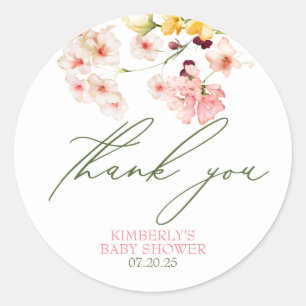 Wildflowers Cute Baby Girl Baby Shower Thank You Classic Round Sticker