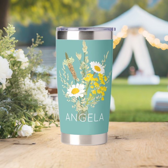 Wildflowers Daisies Floral Bouquet Custom Name  Insulated Tumbler (Wedding)