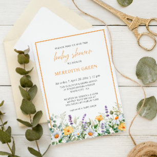 Wildflowers Daisy Lavender Boho Garden Baby Shower Invitation