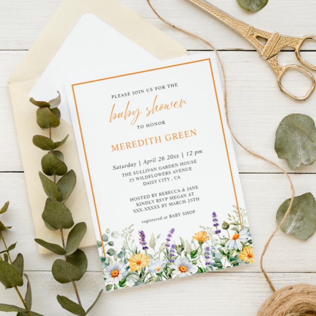 Wildflowers Daisy Lavender Boho Garden Baby Shower Invitation (Creator Uploaded)