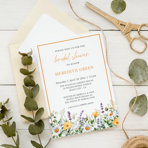 Wildflowers Daisy Lavender Botanical Bridal Shower Invitation