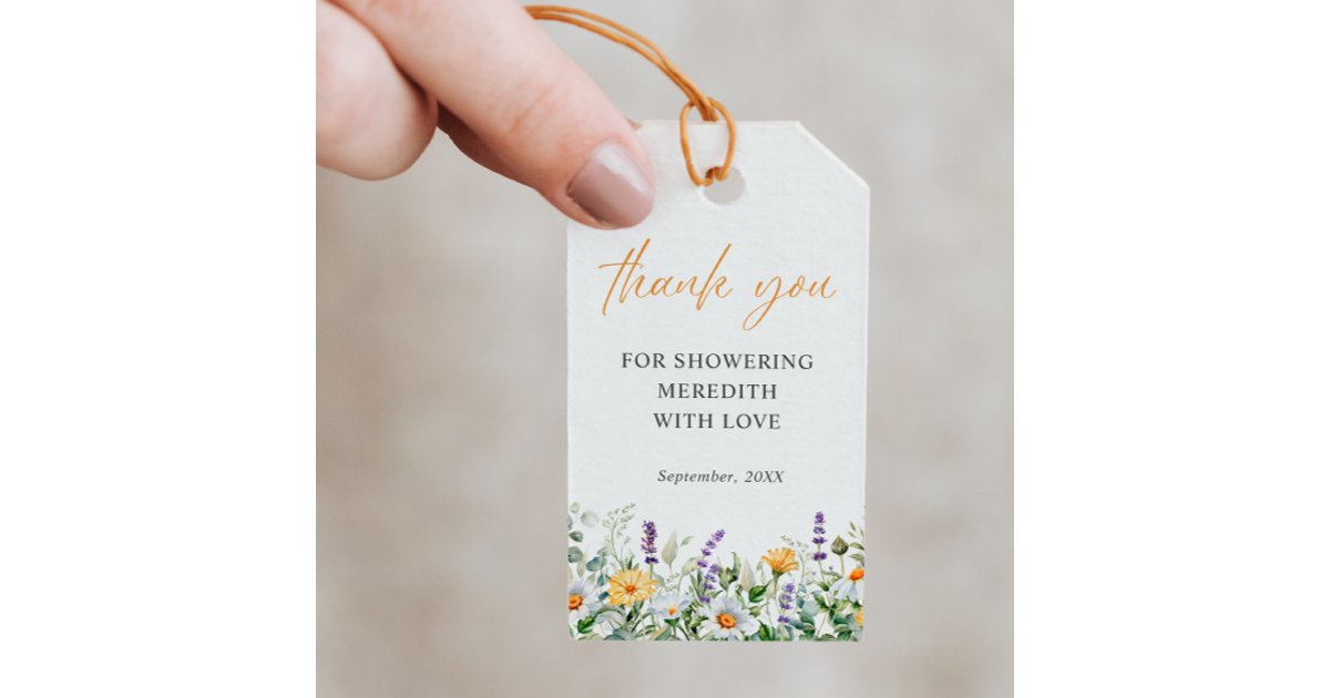 Wildflowers Daisy Lavender Thank You Bridal Shower Gift Tags | Zazzle