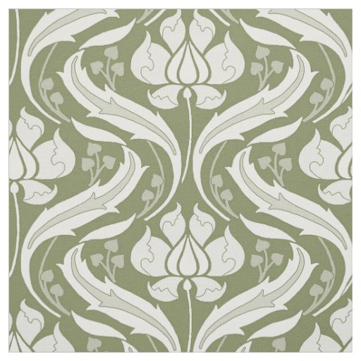 Wildflowers Damask Olive Green Fabric