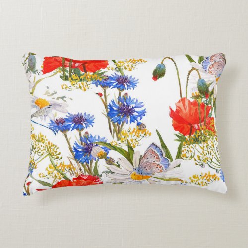 Wildflowers dark blue watercolor seamless accent pillow