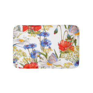 Wildflowers: dark blue watercolor seamless bath mat