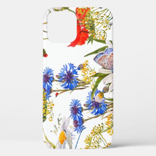 Wildflowers dark blue watercolor seamless iPhone 12 case