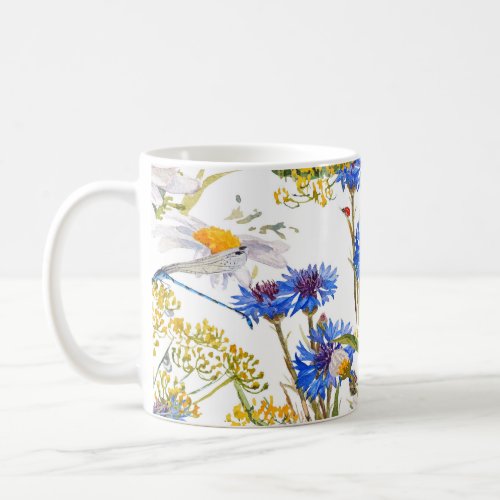 Wildflowers dark blue watercolor seamless coffee mug