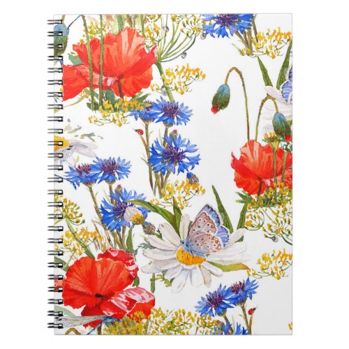 Wildflowers dark blue watercolor seamless notebook