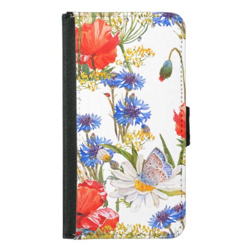 Wildflowers dark blue watercolor seamless samsung galaxy s5 wallet case