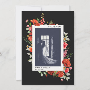 Wildflowers Dark Wedding Photo Thank You Card