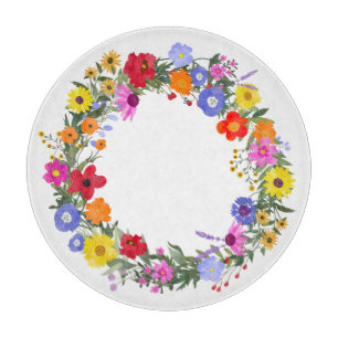 Wildflowers Decorative Glass Cutting Board 12"