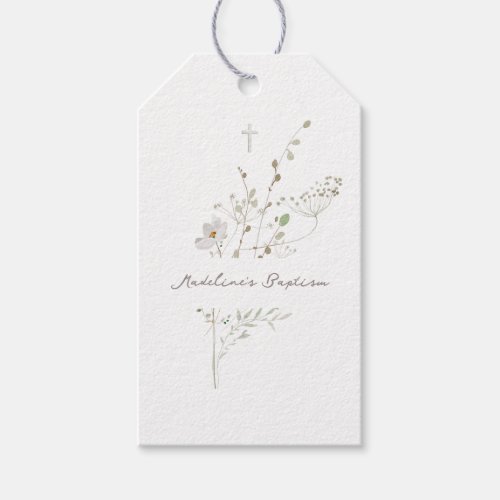 wildflowers delicate bouquet Baptism Gift Tags