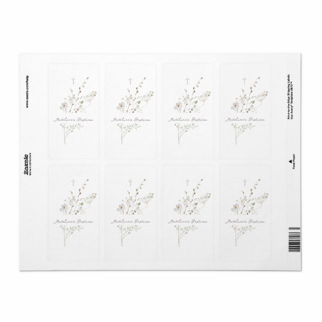 wildflowers delicate bouquet Baptism  Label (Full Sheet)