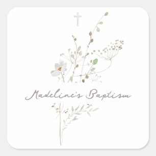 wildflowers delicate bouquet Baptism Square Sticker