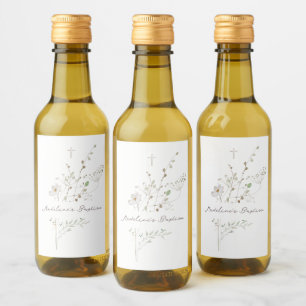 wildflowers delicate bouquet Baptism Wine Label