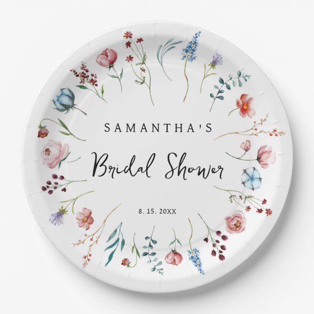 Wildflowers delicate garden bridal shower paper plates (Front)