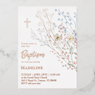  wildflowers design Baptism Foil Invitation