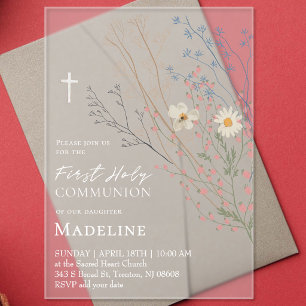  wildflowers design First Holy Communion Acrylic Invitations