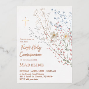  wildflowers design First Holy Communion Foil Invitation