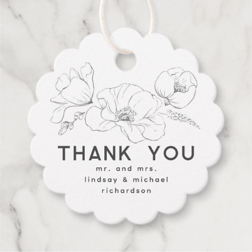 Wildflowers Drawing Elegant Thank You Favor Tags