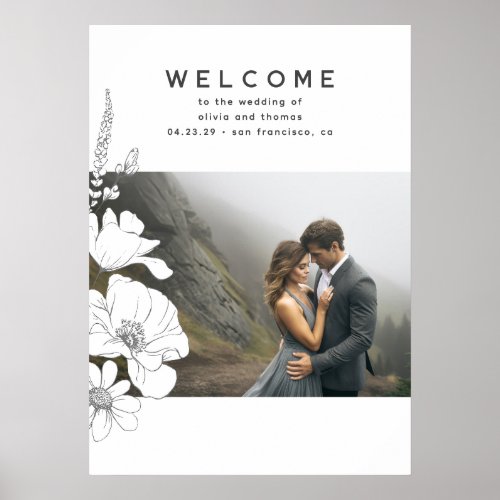 Wildflowers Drawing Wedding Welcome Sign