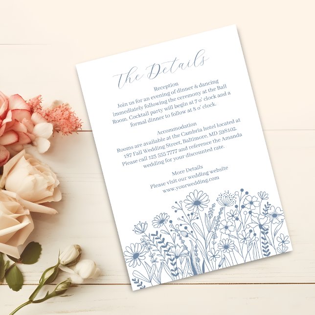  Wildflowers Dusty Blue  Boho  Wedding Details Enclosure Card (Creator Uploaded)