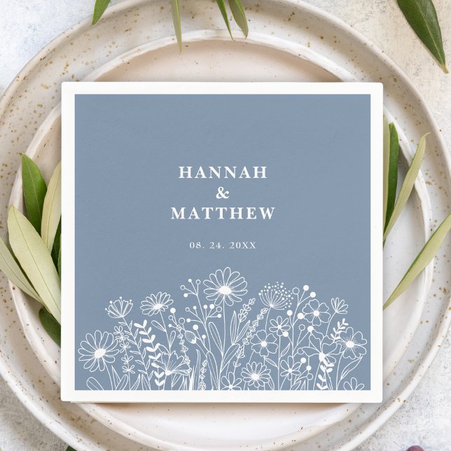 Wildflowers Dusty Blue Boho Wedding Napkins (Creator Uploaded)