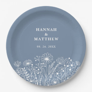 Wildflowers Dusty Blue Boho Wedding Paper Plates