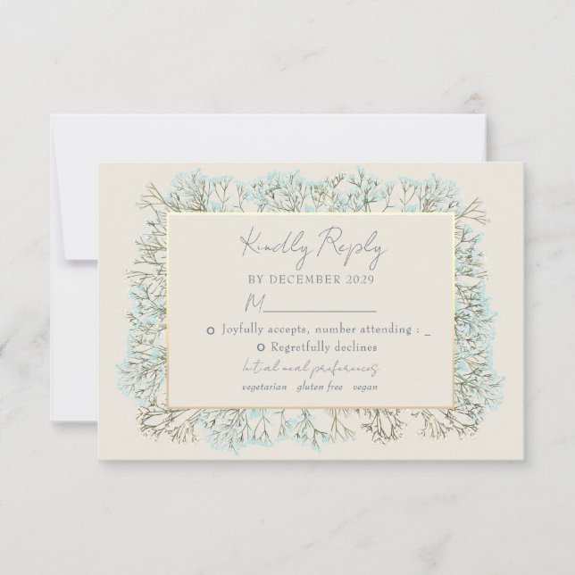 Wildflowers Dusty Blue Wedding RSVP Card (Front)