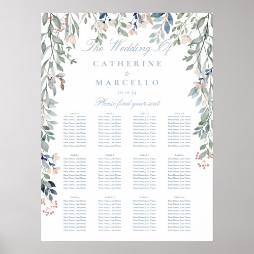 Wildflowers Dusty Blue Wedding Seating Plan Chart