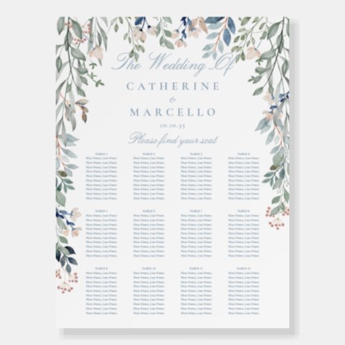 Wildflowers Dusty Blue Wedding Seating Plan Chart Foam Board