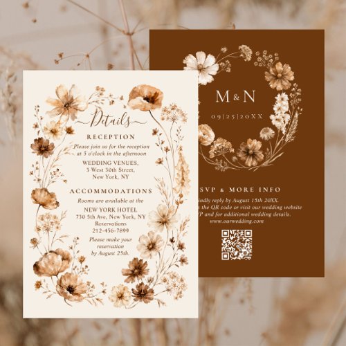 Wildflowers Earth Tones QR Code Wedding Details Enclosure Card