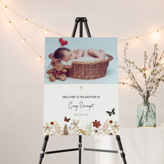 Wildflowers Elegant Baptism welcome photo Foam Board (In Situ (Stand))