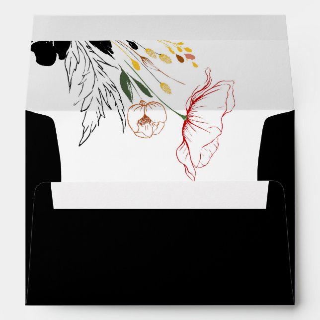Wildflowers Elegant Boho Black Envelope (Back (Bottom))