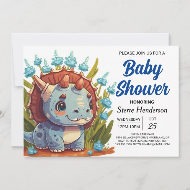 Wildflowers Elegant Boho Dinosaur Boy Baby Shower Invitation (Front)