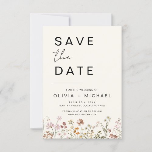 Wildflowers Elegant Boho Save the Date Minimalist 