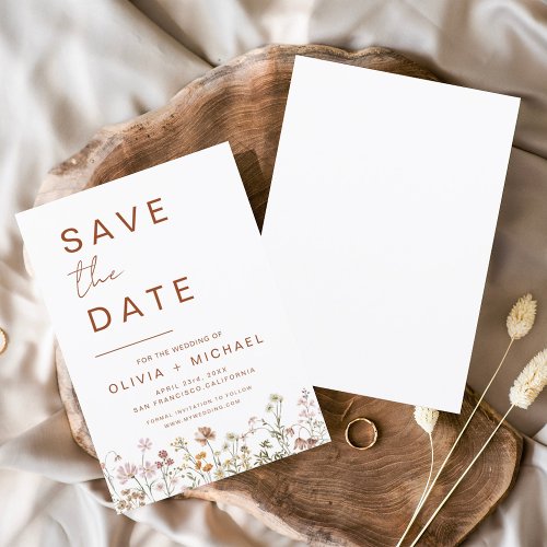 Wildflowers Elegant Boho Save the Date Minimalist 