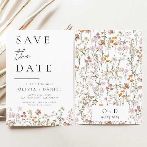 Wildflowers Elegant Boho Save the Date Minimalist 