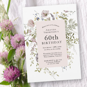 Wildflowers Elegant Botanical 60th Birthday Invitation